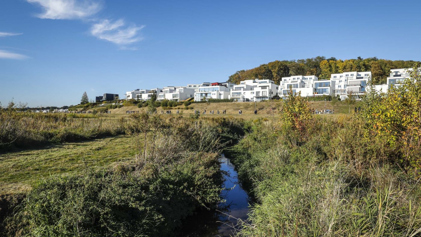 Die renaturierte Emscher am Phoenix See. Foto: Rupert Oberhäuser/EGLV